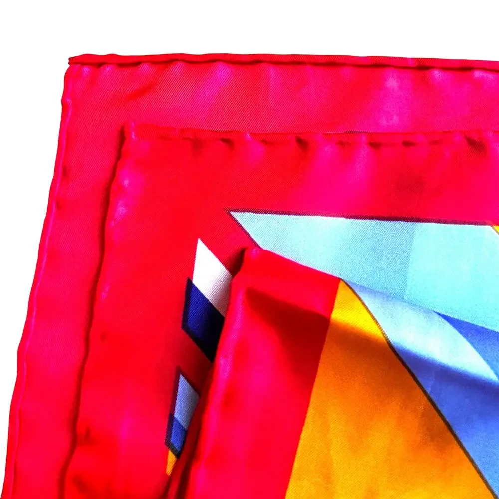 Vintage Silky scarf diagonal stripes rectangle red orange blue mod mid century